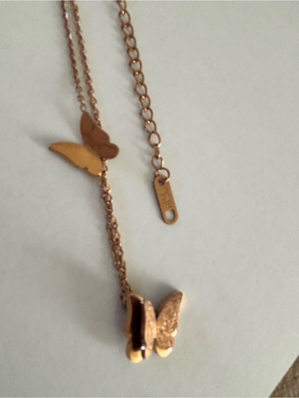 Beautiful Rose Gold Colored Stainless Steel Butterfly Necklace